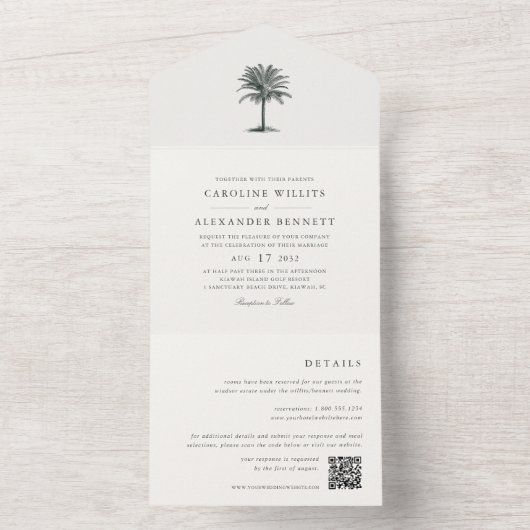 Havana Palm |  palmboom bruiloft All In One Uitnodiging (Binnen)