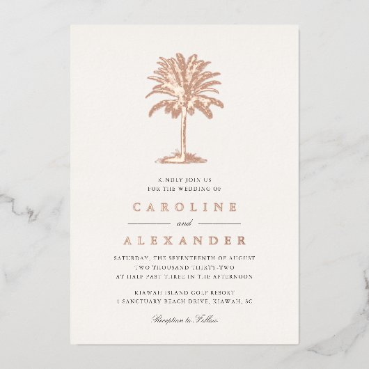 Havana Palm |  palmboom bruiloft Folie Uitnodiging (Voorkant)