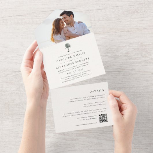 Havana Palm |  palmboom foto bruiloft All In One Uitnodiging (Afscheurbaar)