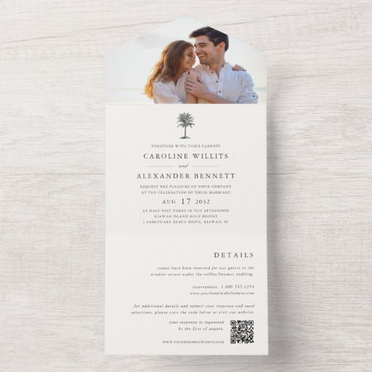 Havana Palm |  palmboom foto bruiloft All In One Uitnodiging (Binnen)