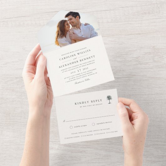 Havana Palm |  palmboom foto bruiloft All In One Uitnodiging (Afscheurbaar)