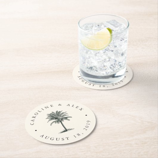 Havana Palm Wedding Ronde Kartonnen Onderzetter (Insitu)