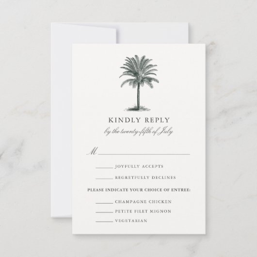 Havana Palm Wedding RSVP Kaart w/Meal Choice (Voorkant)