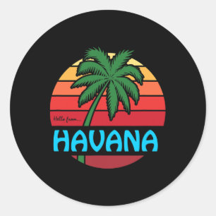Havana Retro Zomer Palmboom Strand Cruise Souvenir Ronde Sticker