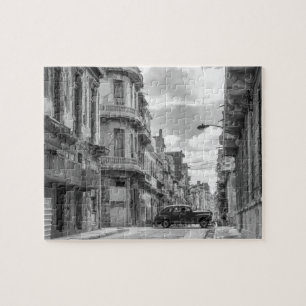 Havana Street Oldtimer Car Cuba Travel Black White Legpuzzel