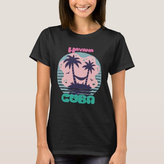 Havana Surfing Palm trees Cuba Vacation Ocean T-shirt (Voorkant)