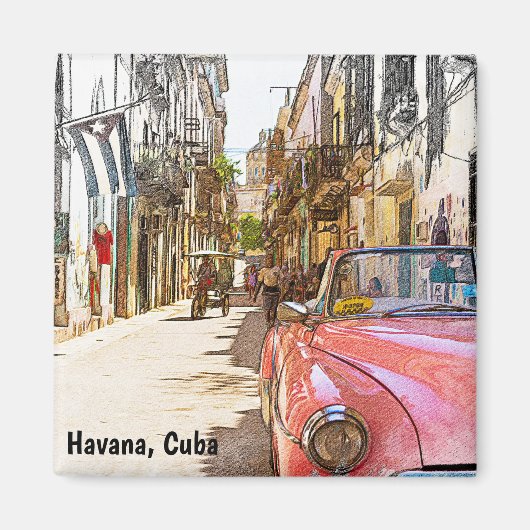 Havana Vintage Reis Kunst Straatbeeld Magneet (Voorkant)
