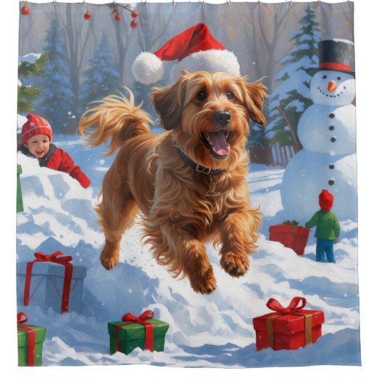 Havanees hardlopen in de sneeuw met kerst Pet Douchegordijn (Voorkant)