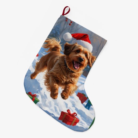 Havanees hardlopen in de sneeuw met kerst Pet Grote Kerstsok (Voorkant (Hangend))