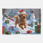 Havanees hardlopen in de sneeuw met kerst Pet Theedoek (Horizontaal)