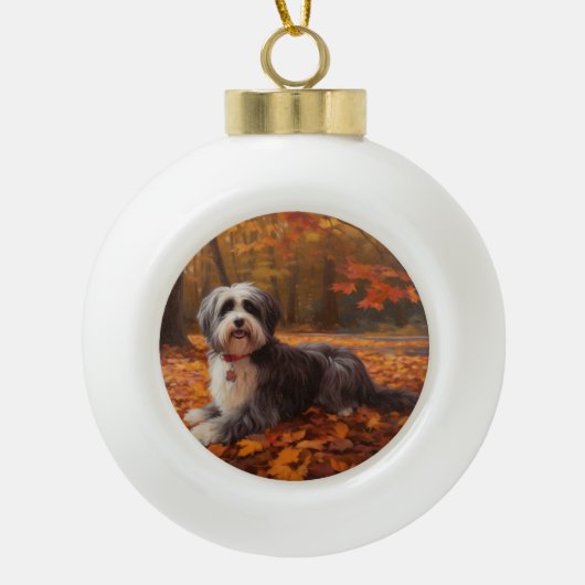 Havanees in Herfstbladeren Herfst Inspire Keramische Bal Ornament (Voorkant)