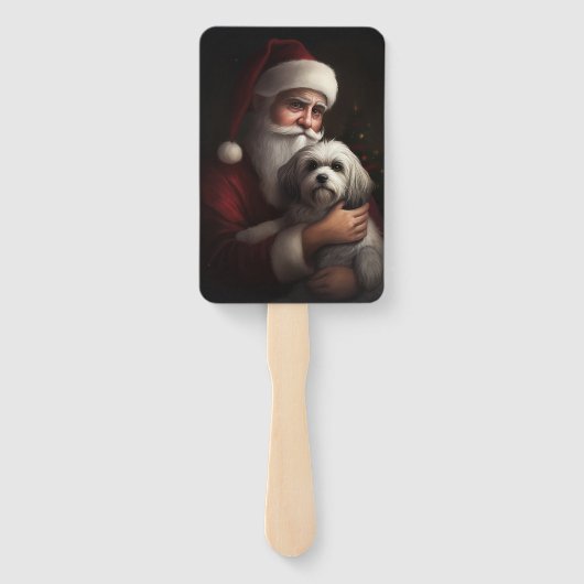 Havanees met Sinterklaas Feestelijke Kerstmis Handwaaier (Achterkant)