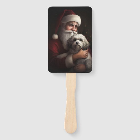 Havanees met Sinterklaas Feestelijke Kerstmis Handwaaier (Voorkant)