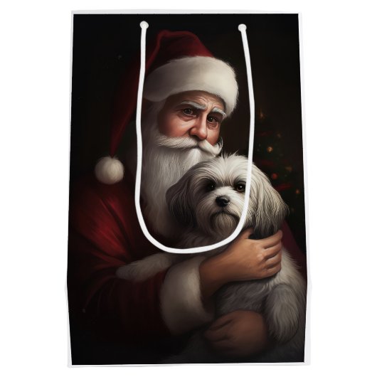 Havanees met Sinterklaas Feestelijke Kerstmis Medium Cadeauzakje (Achterkant)