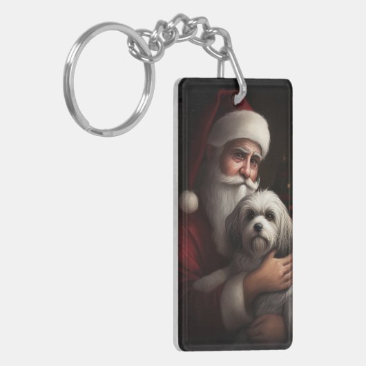 Havanees met Sinterklaas Feestelijke Kerstmis Sleutelhanger (Voorkant Links)