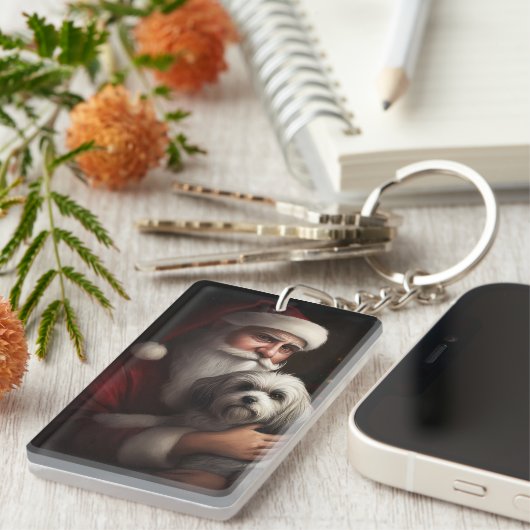 Havanees met Sinterklaas Feestelijke Kerstmis Sleutelhanger (Voorkant Rechts)