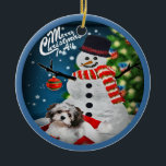 Havanees met Snowman-kerstversiering Keramisch Ornament<br><div class="desc">Havanees met Snowman-kerstversiering is een leuke kerststaar voor iedereen die een Havanese hond heeft.</div>