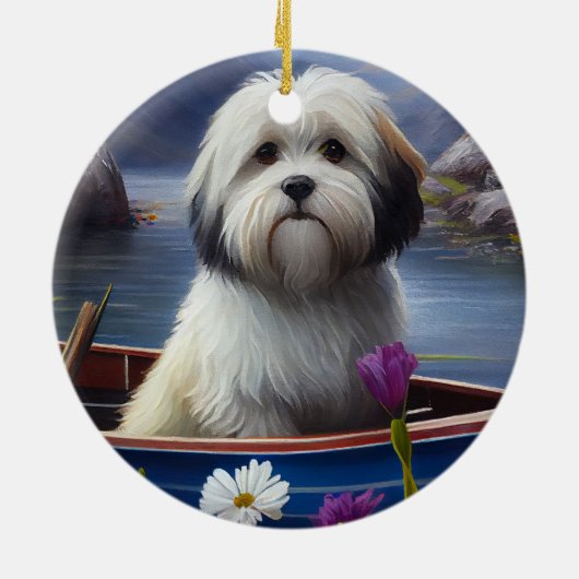 Havanees op een peddel: een Schilderachtig avontuu Keramisch Ornament (Achterkant)