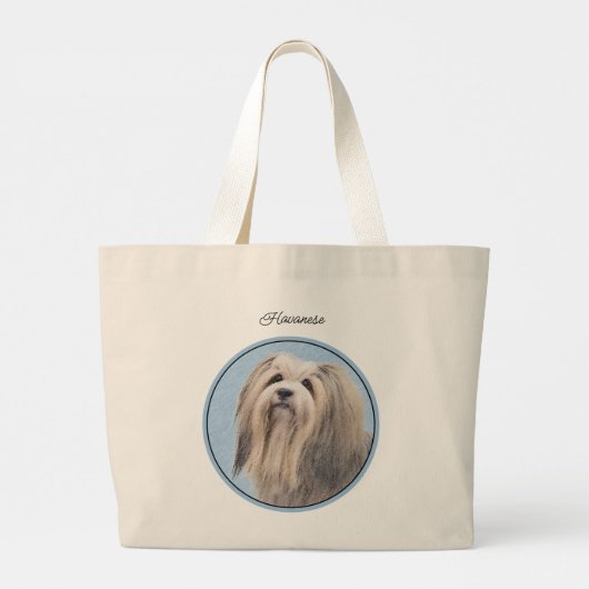 Havanees schilderij Zilver Schattige Originele Pet Grote Tote Bag (Achterkant)