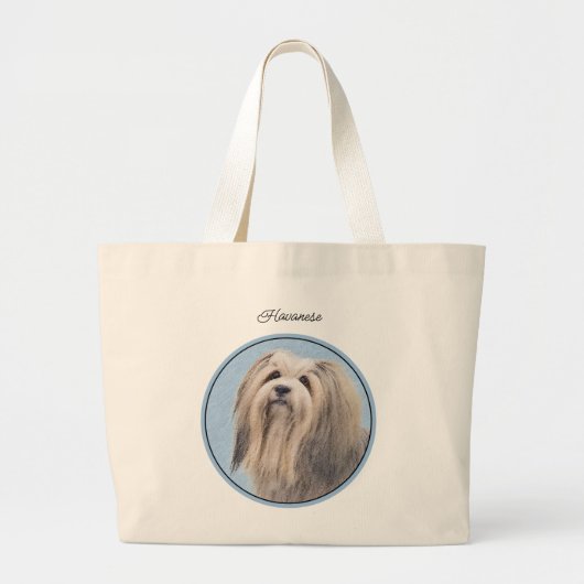 Havanees schilderij Zilver Schattige Originele Pet Grote Tote Bag (Voorkant)