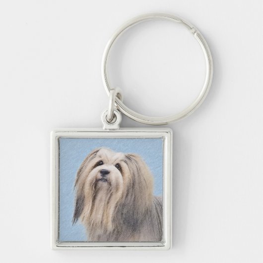 Havanees (zilver) schilderen - Kute Original Dog A Sleutelhanger (Voorkant)