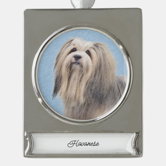Havanees (zilver) schilderen - Kute Original Dog A Verzilverd Banner Ornament (Voorkant)