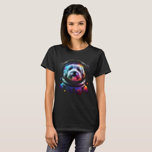 Havanese Astronaut Dog in Outer Space  Cosmic Grap T-shirt (Voorkant volledig)
