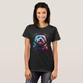Havanese astronaut hond in kosmische greep van de t-shirt (Voorkant volledig)