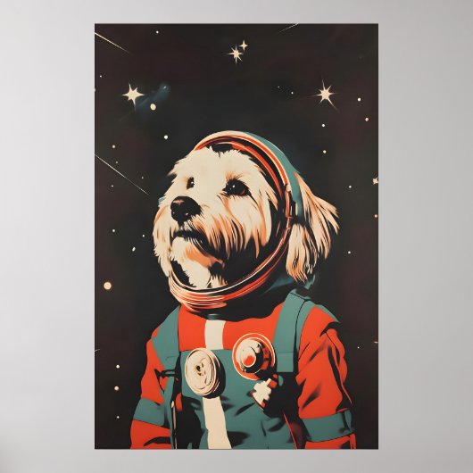 Havanese Astronaut Poster, Havanese Retro Print (Voorkant)