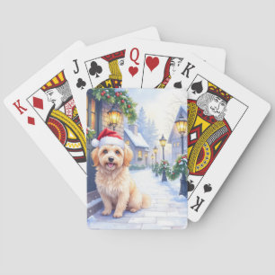 Havanese Besneeuwde Dorpswandeling Kerstmuts Kerst Pokerkaarten