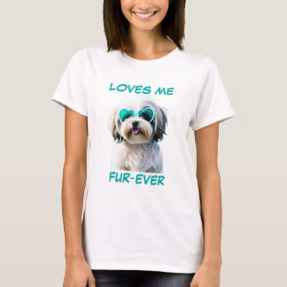 Havanese Blauwgroen Mint Hart-vormige Zonnebril T-shirt