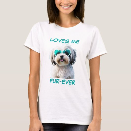 Havanese Blauwgroen Mint Hart-vormige Zonnebril T-shirt (Voorkant)