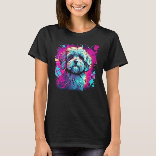 Havanese Bolonka Shih Tzu Lhasa Apso Hond 80s Retr T-shirt (Voorkant)