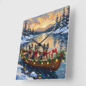 Havanese Christmas Boat Holiday Vierkante Klok (Hoek)