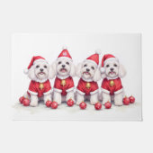 Havanese Christmas Dress Santa Hat Deurmat (Voorkant)