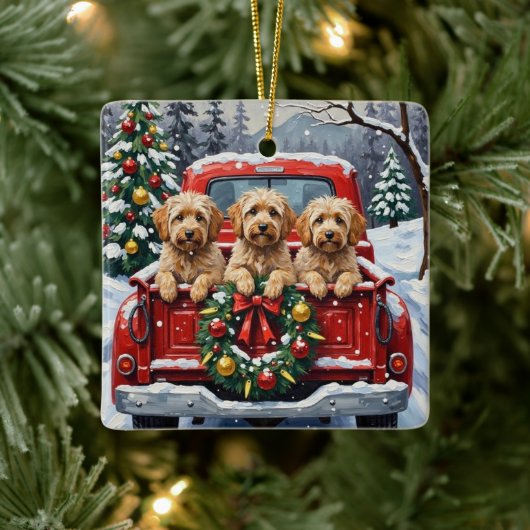 Havanese Christmas Red Truck Holiday Keramisch Ornament (Boom)