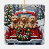 Havanese Christmas Red Truck Holiday Keramisch Ornament (Achterkant)