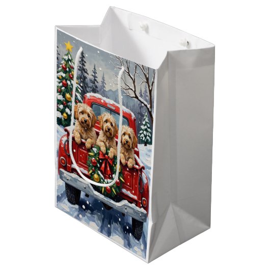 Havanese Christmas Red Truck Holiday Medium Cadeauzakje (Voorkant Gekanteld)