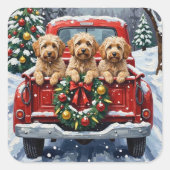 Havanese Christmas Red Truck Holiday Vierkante Sticker (Voorkant)