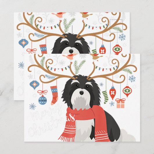 Havanese Christmas Reindeer Dog Premium Briefkaart (Voorkant / Achterkant)