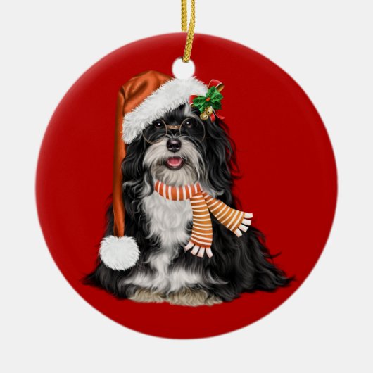 Havanese Deckruden Dog kerstversiering Keramisch Ornament (Voorkant)