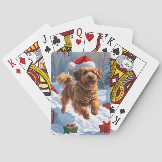 Havanese die in de sneeuw rent met Kerstmuts Pokerkaarten (Achterkant)