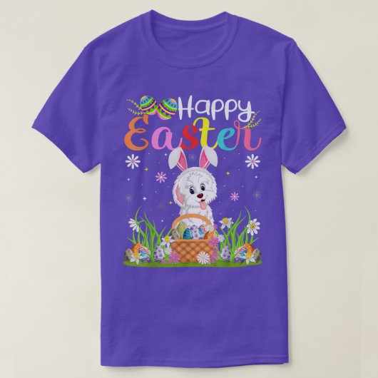 Havanese Dog Bunny Egg Hunting Funny Havanese Happ T-shirt (Design voorkant)