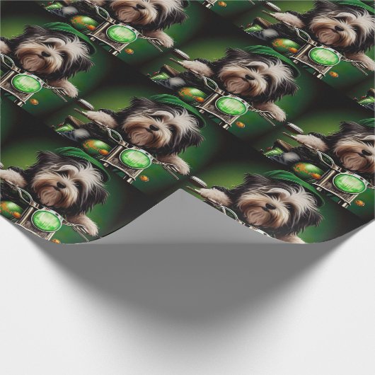 Havanese Dog Driving Bike St. Patrick's Day Cadeaupapier (Hoek)