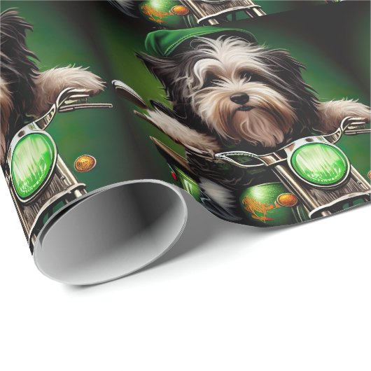 Havanese Dog Driving Bike St. Patrick's Day Cadeaupapier (Rol Hoek)