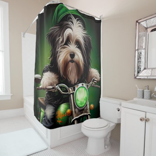Havanese Dog Driving Bike St. Patrick's Day Douchegordijn (In situ)