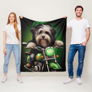 Havanese Dog Driving Bike St. Patrick's Day Fleece Deken