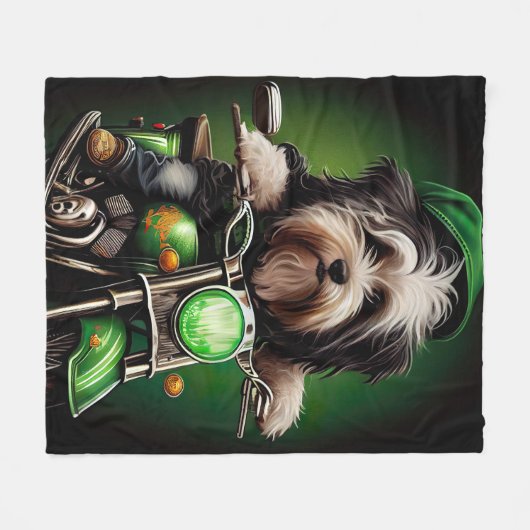 Havanese Dog Driving Bike St. Patrick's Day Fleece Deken (Voorkant (Horizontaal))