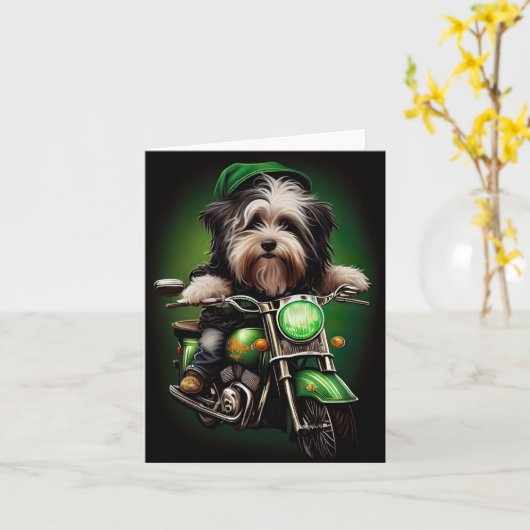 Havanese Dog Driving Bike St. Patrick's Day Kaart (Gele Bloem)
