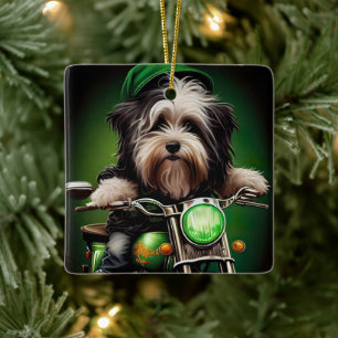 Havanese Dog Driving Bike St. Patrick's Day Keramisch Ornament